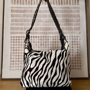 American West Zebra Hair on Leather Large Shoulder Bag